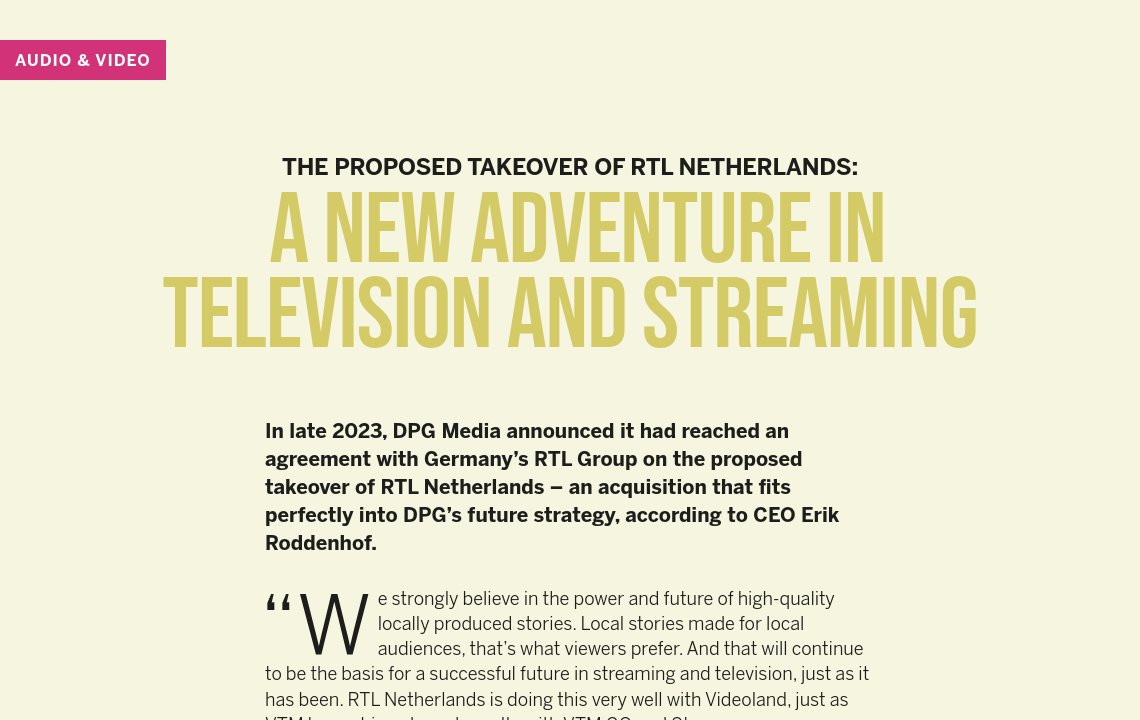 Proposed takeover of RTL Netherlands - DPG Media Annual Report 2023